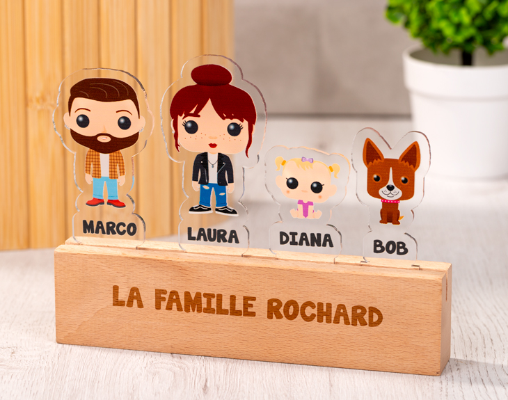 Famille Funko en méthacrylate avec socle en bois MadeinGift