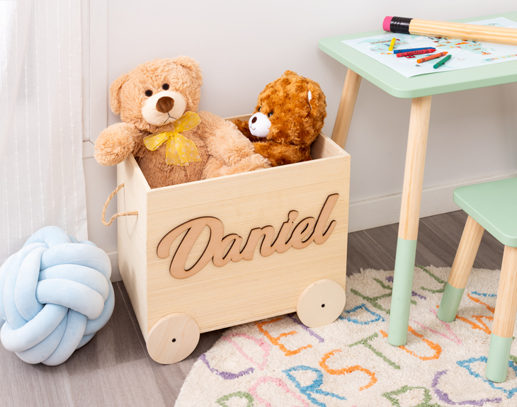Wooden toy box with name Made In Gift