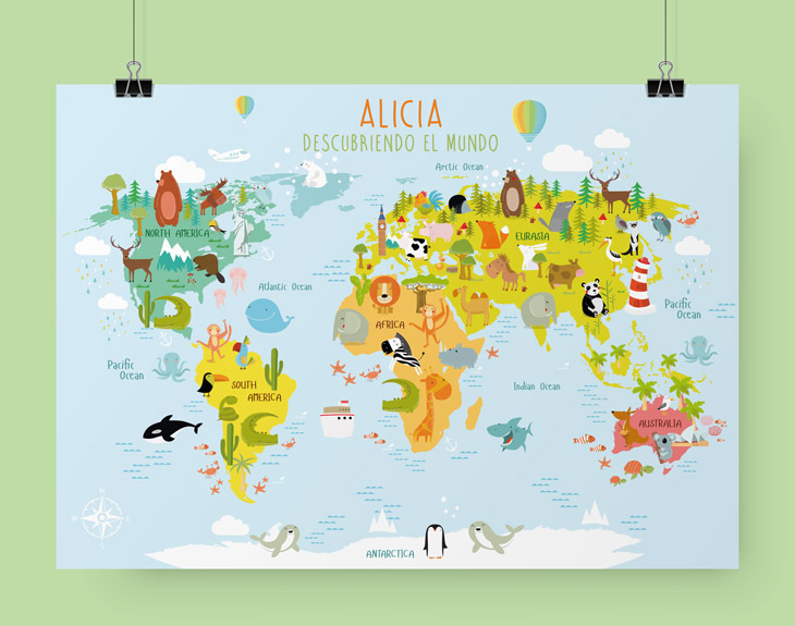 Mapa del mundo personalizado Animal - Regalo Original